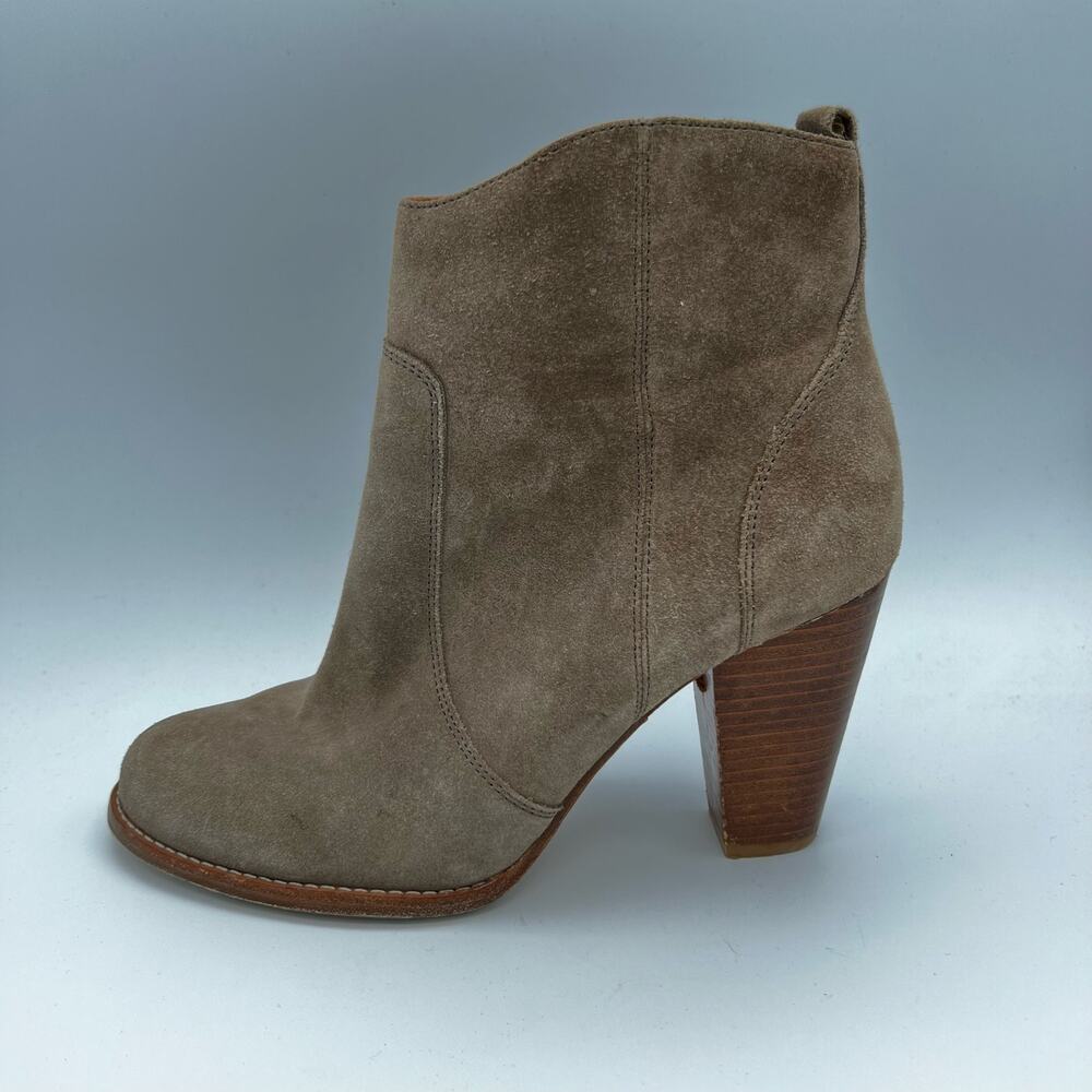 Joie Tan Suede Stacked Heel Ankle Boots Size 9.5